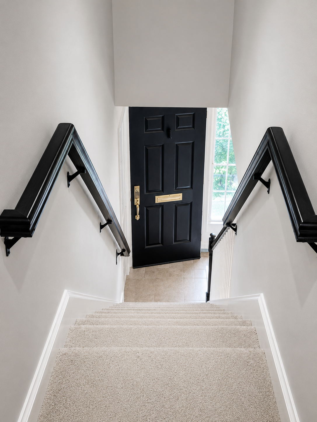 Stairway with sturdy handrails installed on both sides