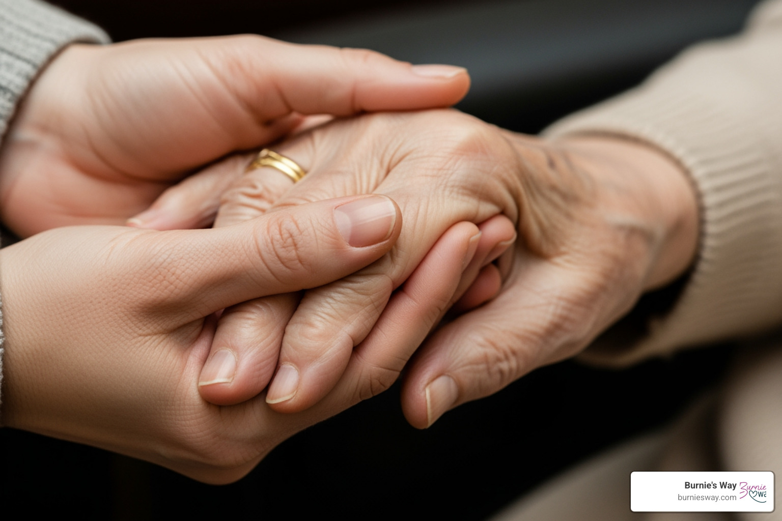 A gentle hand holding an elderly hand - end of life care