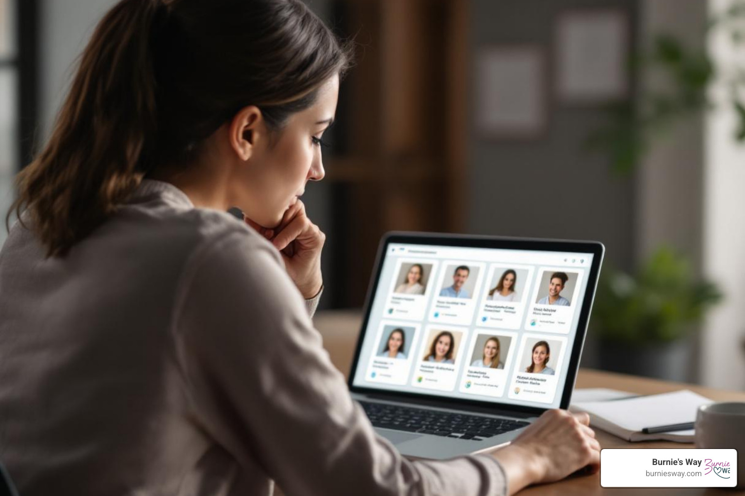 person on a laptop looking at support companion profiles - caregiver matching service