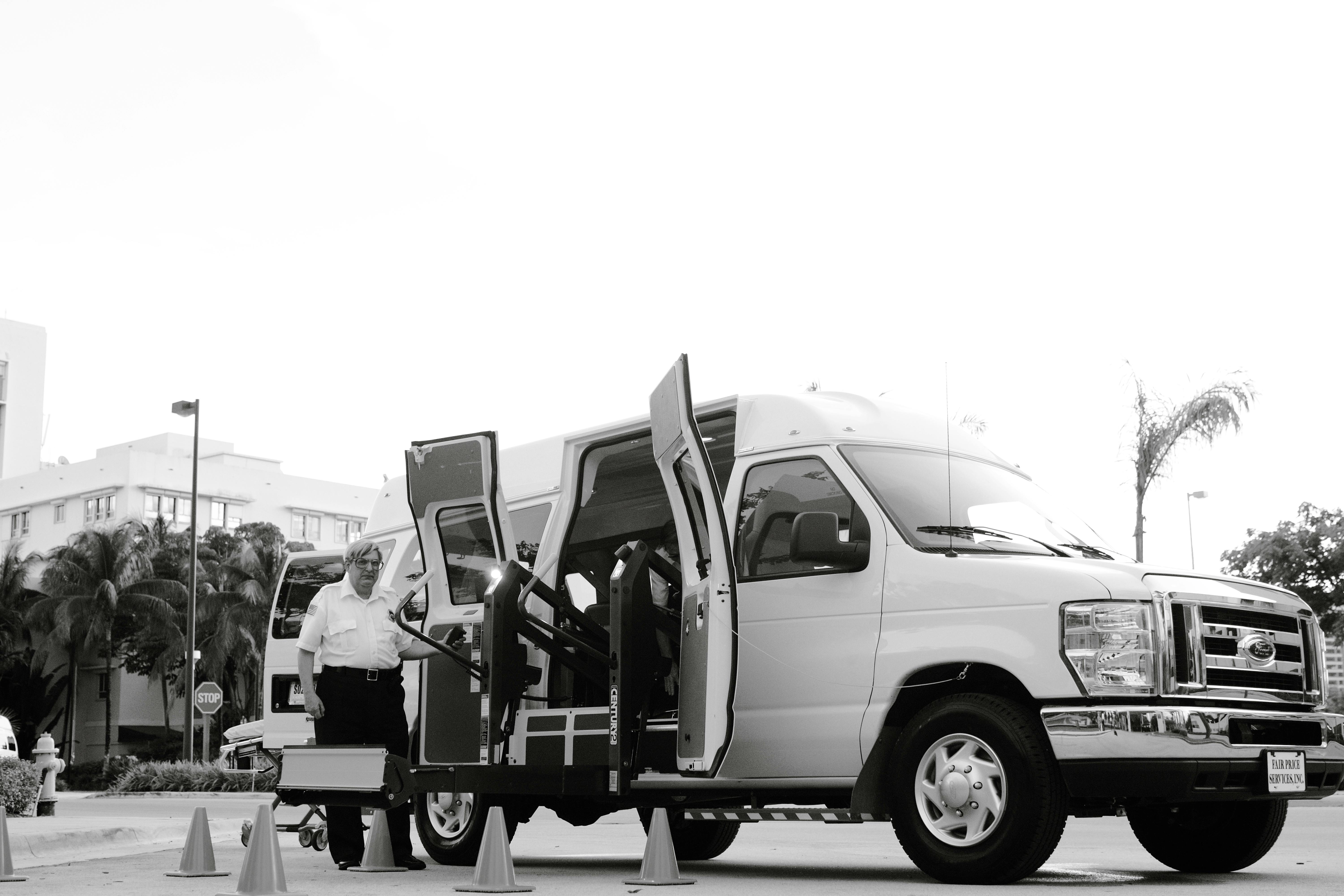 A community transit bus with a wheelchair lift for accessible senior transportation - senior transportation services A community transit bus with a wheelchair lift for accessible senior transportation - senior transportation services